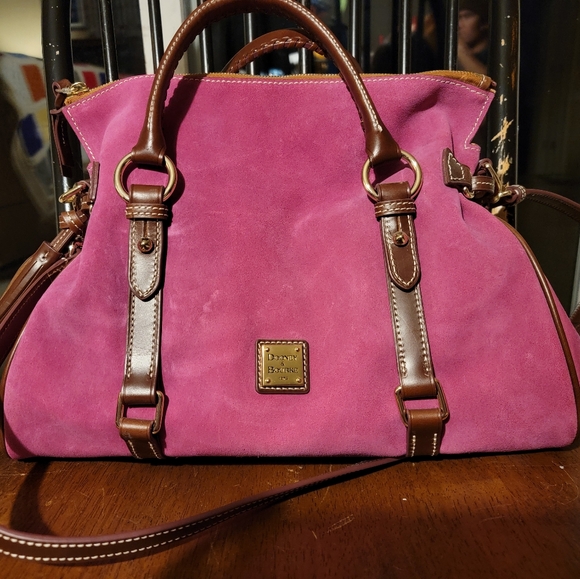 Dooney & Bourke Large Suede Satchel - Magenta - Picture 1 of 9